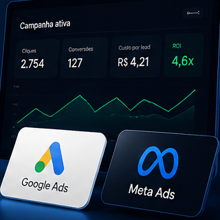 Campanha com Tráfego Pago - Página e campanha estruturadas para gerar mais mensagens, cliques e oportunidades de venda.